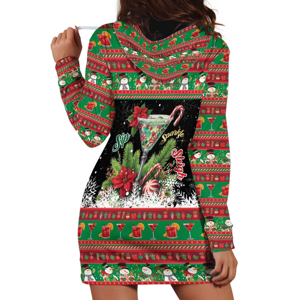Sip Sparkle Sleigh Christmas Margarita Hoodie Dress Funny Christmas Spirit - Wonder Print Shop
