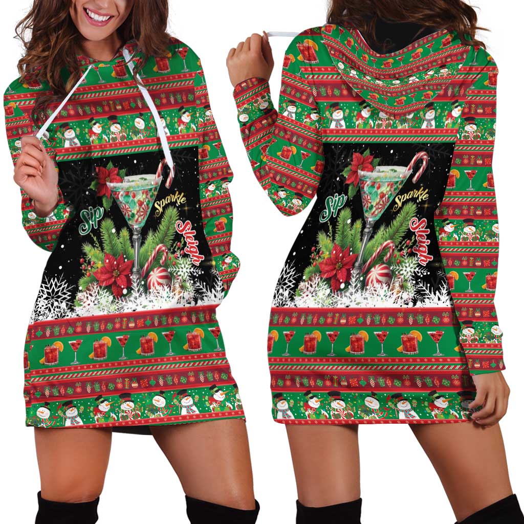 Sip Sparkle Sleigh Christmas Margarita Hoodie Dress Funny Christmas Spirit - Wonder Print Shop