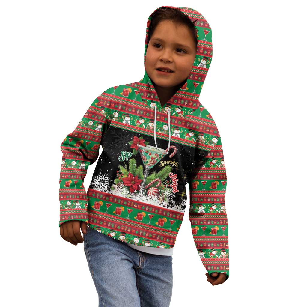 Sip Sparkle Sleigh Christmas Margarita Kid Hoodie Funny Christmas Spirit - Wonder Print Shop