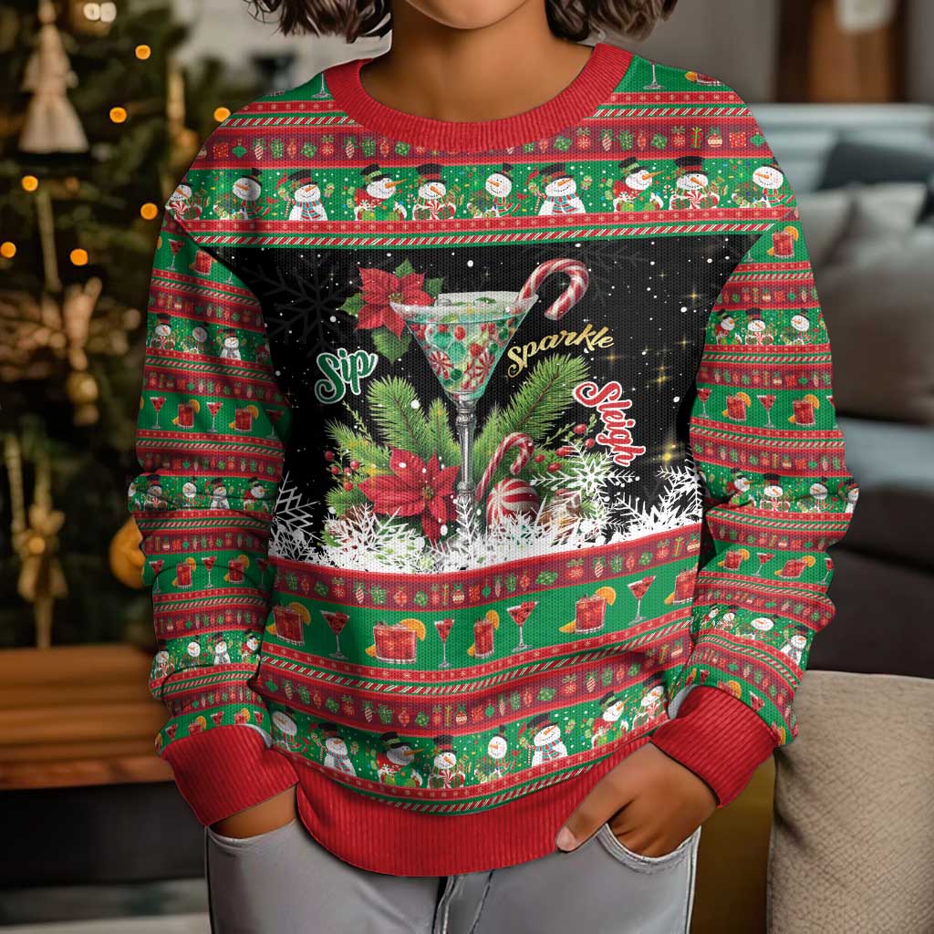 Sip Sparkle Sleigh Christmas Margarita Kid Ugly Christmas Sweater Funny Christmas Spirit - Wonder Print Shop