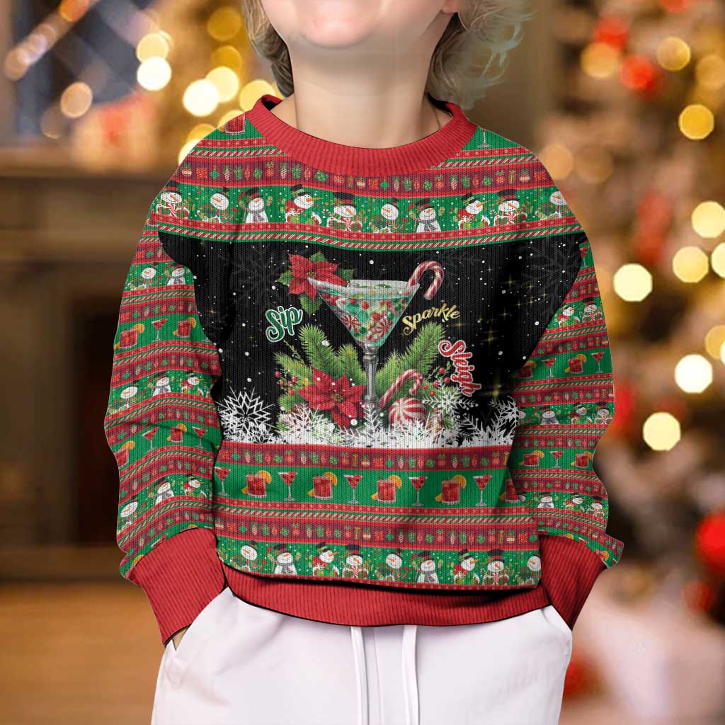 Sip Sparkle Sleigh Christmas Margarita Kid Ugly Christmas Sweater Funny Christmas Spirit - Wonder Print Shop