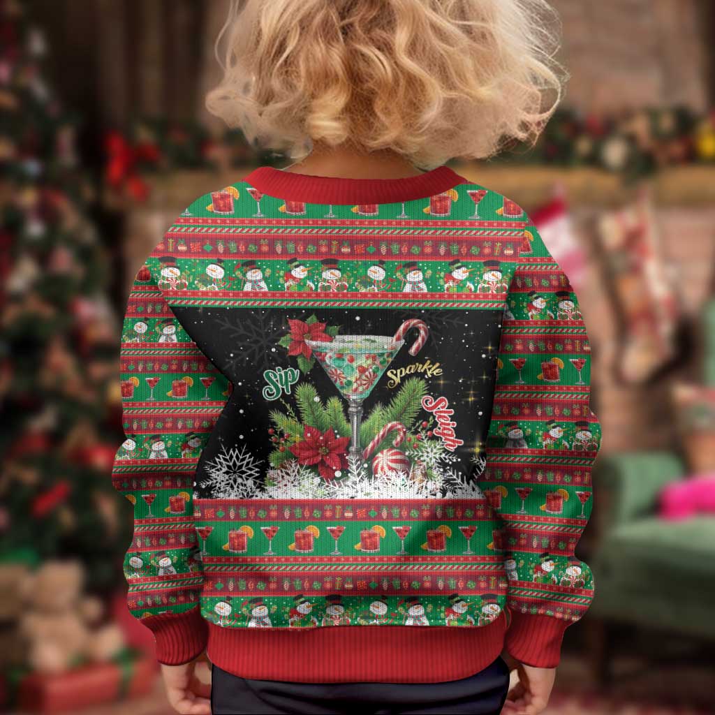 Sip Sparkle Sleigh Christmas Margarita Kid Ugly Christmas Sweater Funny Christmas Spirit - Wonder Print Shop