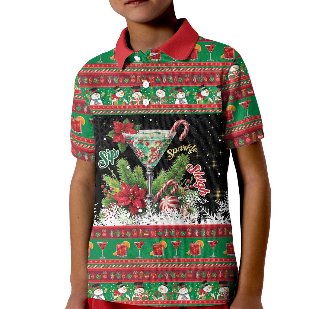 Sip Sparkle Sleigh Christmas Margarita Kid Polo Shirt Funny Christmas Spirit - Wonder Print Shop