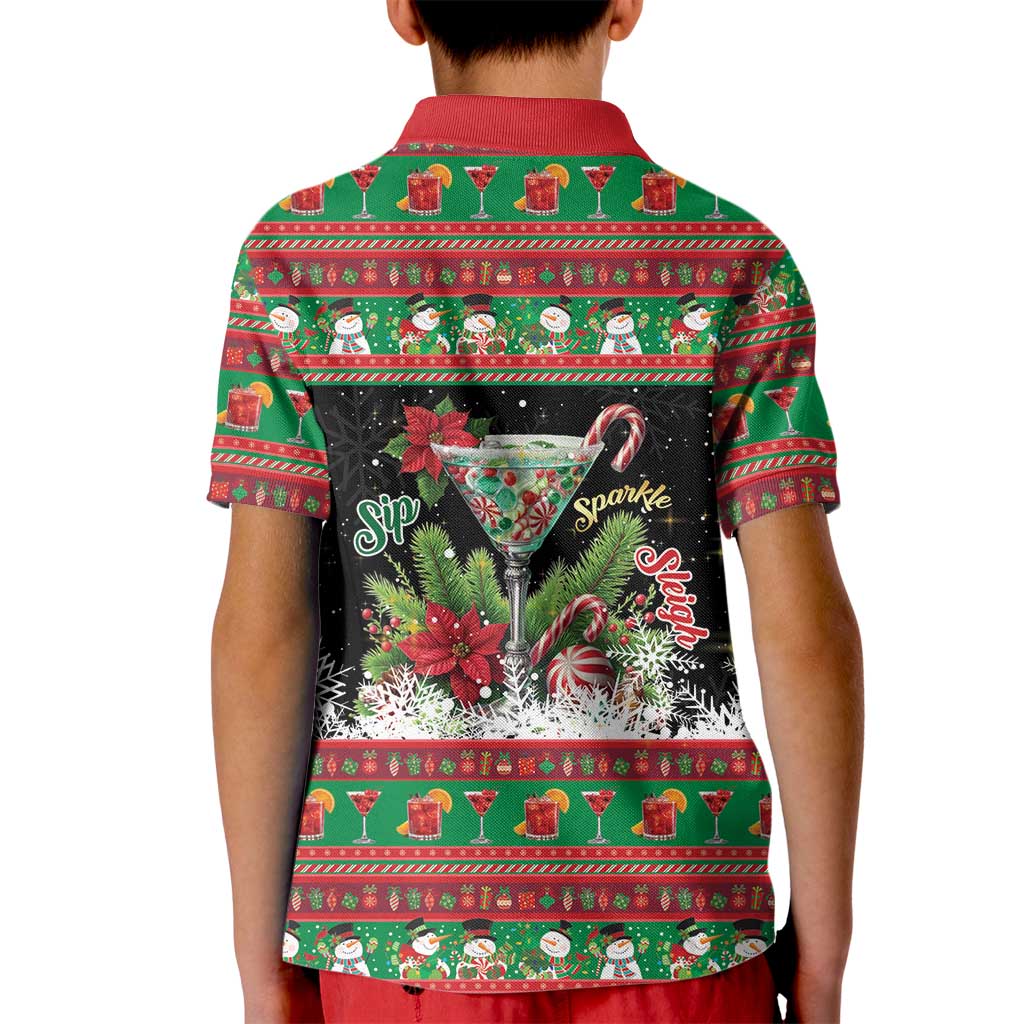 Sip Sparkle Sleigh Christmas Margarita Kid Polo Shirt Funny Christmas Spirit - Wonder Print Shop