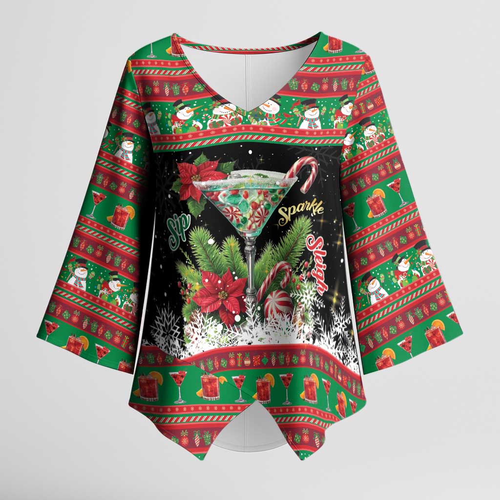 Sip Sparkle Sleigh Christmas Margarita Kimono Sleeve Blouse Funny Christmas Spirit - Wonder Print Shop