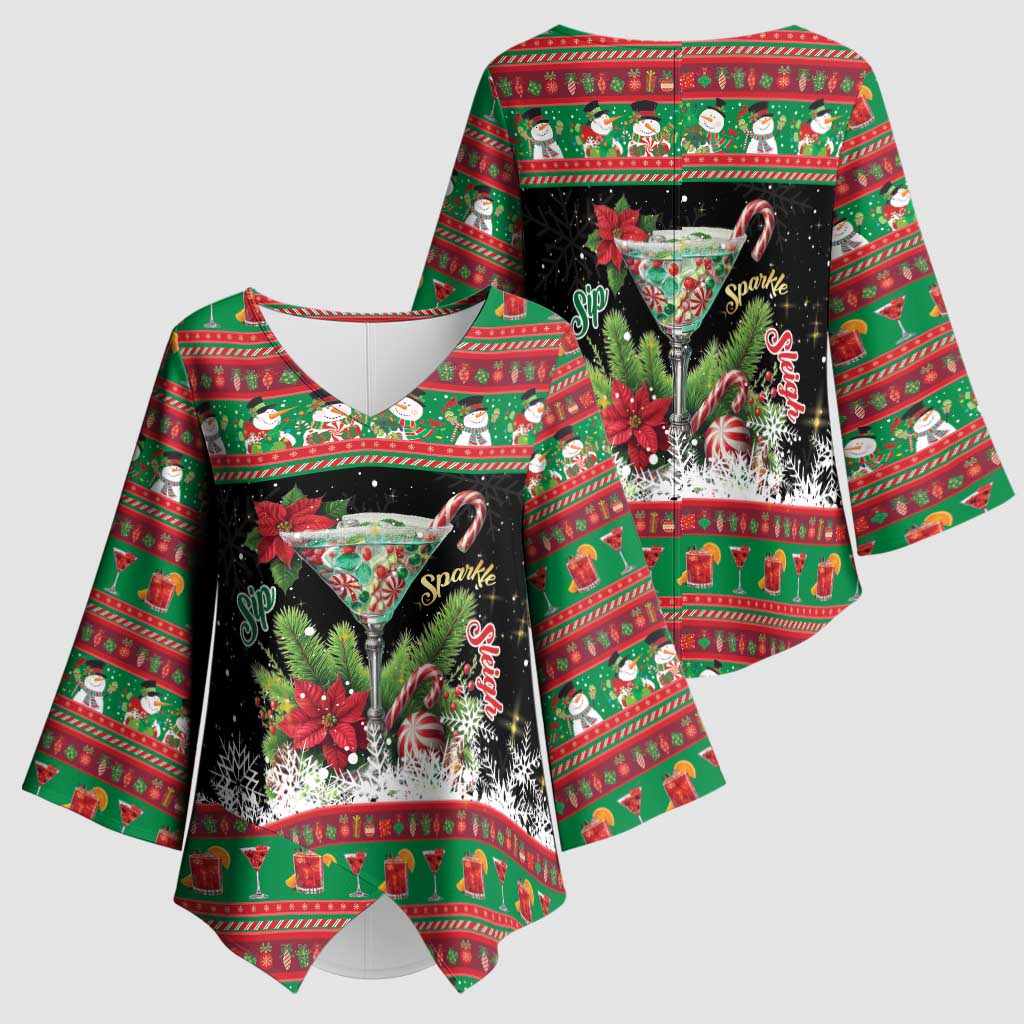 Sip Sparkle Sleigh Christmas Margarita Kimono Sleeve Blouse Funny Christmas Spirit - Wonder Print Shop