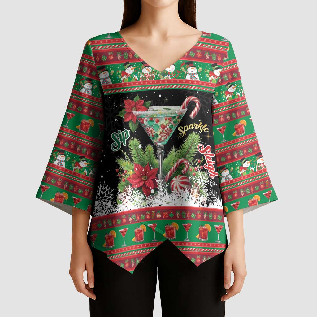 Sip Sparkle Sleigh Christmas Margarita Kimono Sleeve Blouse Funny Christmas Spirit - Wonder Print Shop