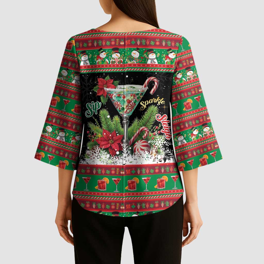 Sip Sparkle Sleigh Christmas Margarita Kimono Sleeve Blouse Funny Christmas Spirit - Wonder Print Shop