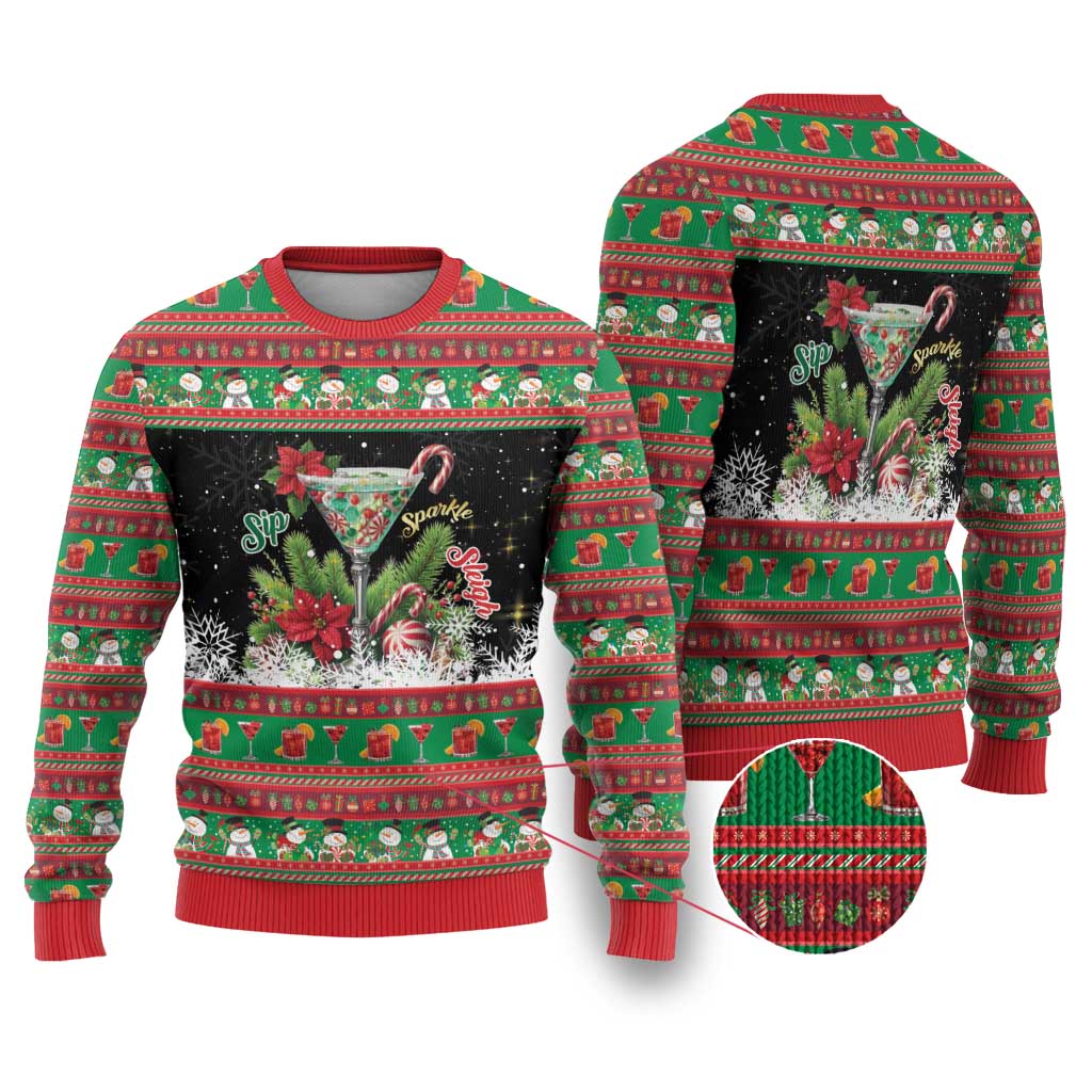 Sip Sparkle Sleigh Christmas Margarita Ugly Christmas Sweater Funny Christmas Spirit - Wonder Print Shop