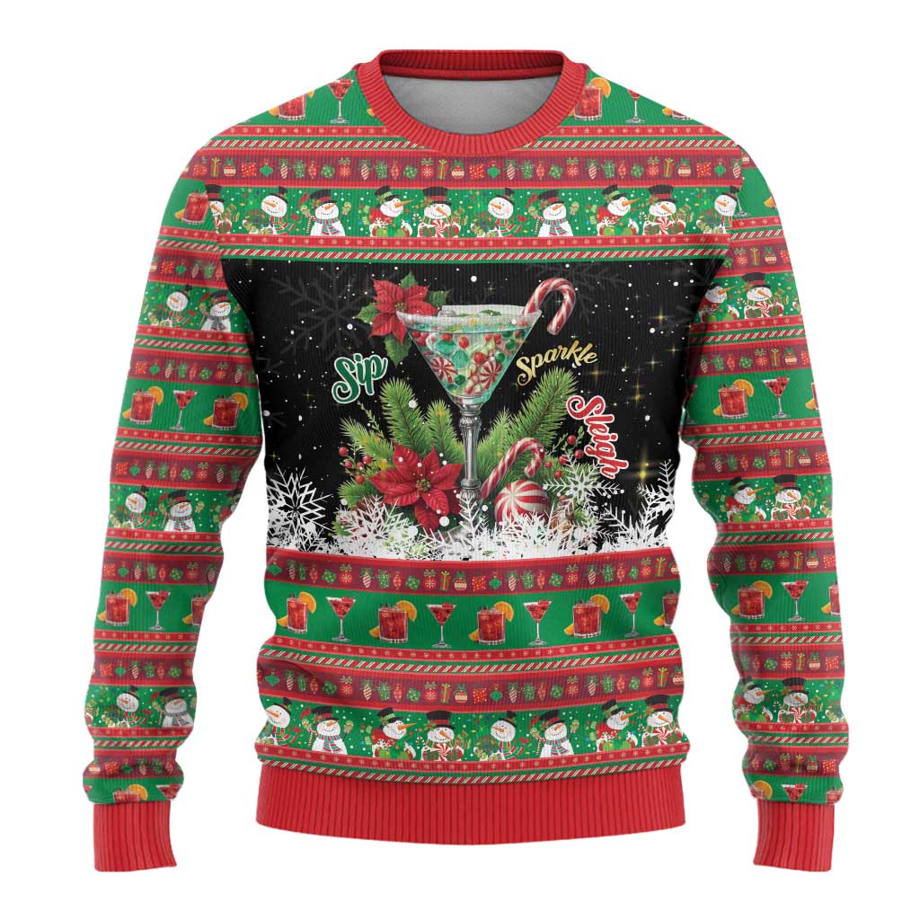 Sip Sparkle Sleigh Christmas Margarita Ugly Christmas Sweater Funny Christmas Spirit - Wonder Print Shop