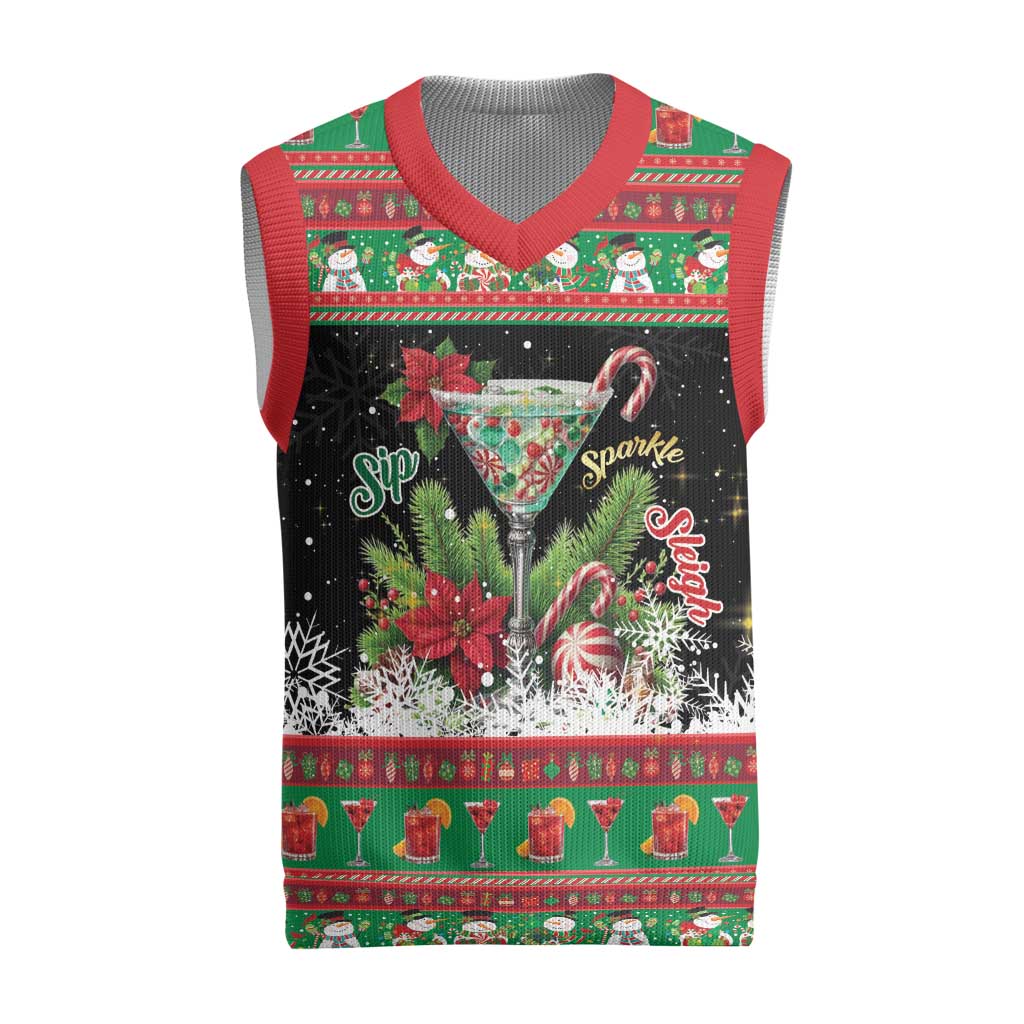 Sip Sparkle Sleigh Christmas Margarita Christmas Knitted V-Neck Vest Funny Christmas Spirit - Wonder Print Shop