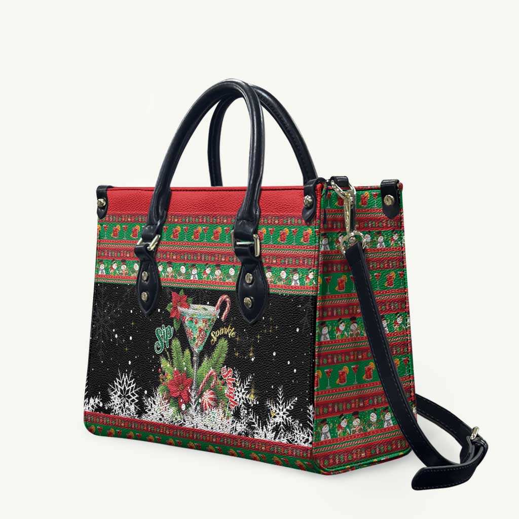 Sip Sparkle Sleigh Christmas Margarita Leather Bag Funny Christmas Spirit - Wonder Print Shop