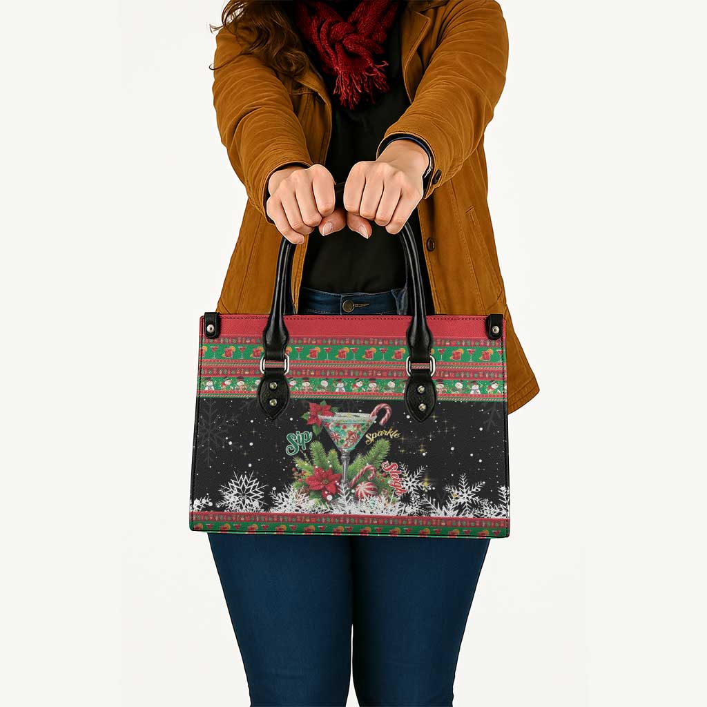Sip Sparkle Sleigh Christmas Margarita Leather Bag Funny Christmas Spirit - Wonder Print Shop