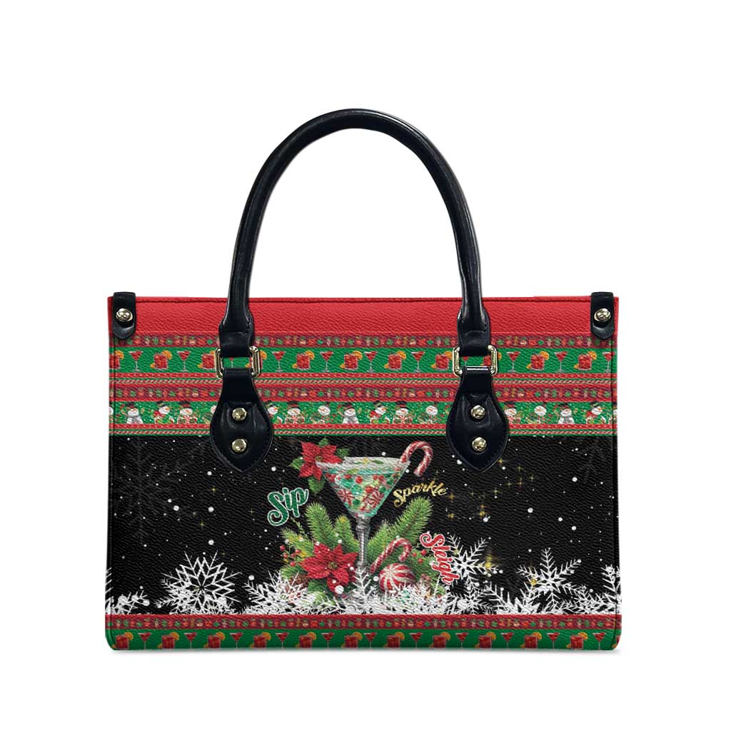 Sip Sparkle Sleigh Christmas Margarita Leather Bag Funny Christmas Spirit - Wonder Print Shop