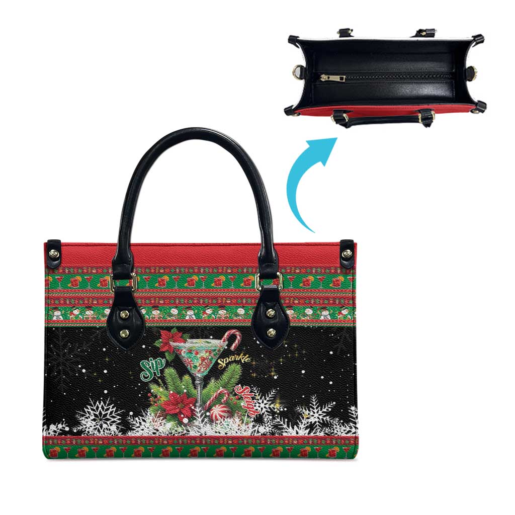 Sip Sparkle Sleigh Christmas Margarita Leather Bag Funny Christmas Spirit - Wonder Print Shop