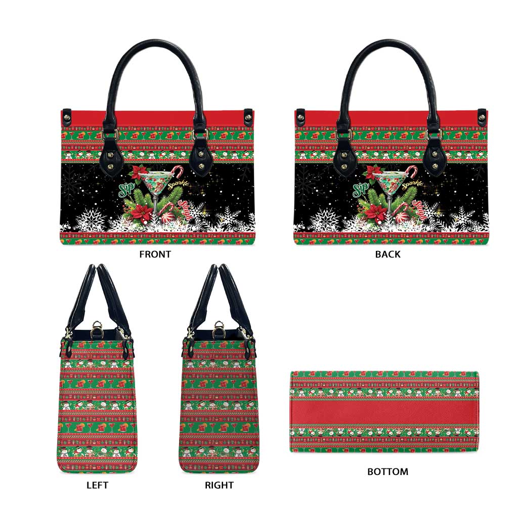 Sip Sparkle Sleigh Christmas Margarita Leather Bag Funny Christmas Spirit - Wonder Print Shop