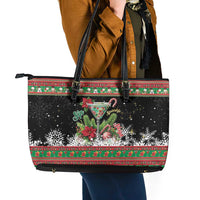 Sip Sparkle Sleigh Christmas Margarita Leather Tote Bag Funny Christmas Spirit - Wonder Print Shop