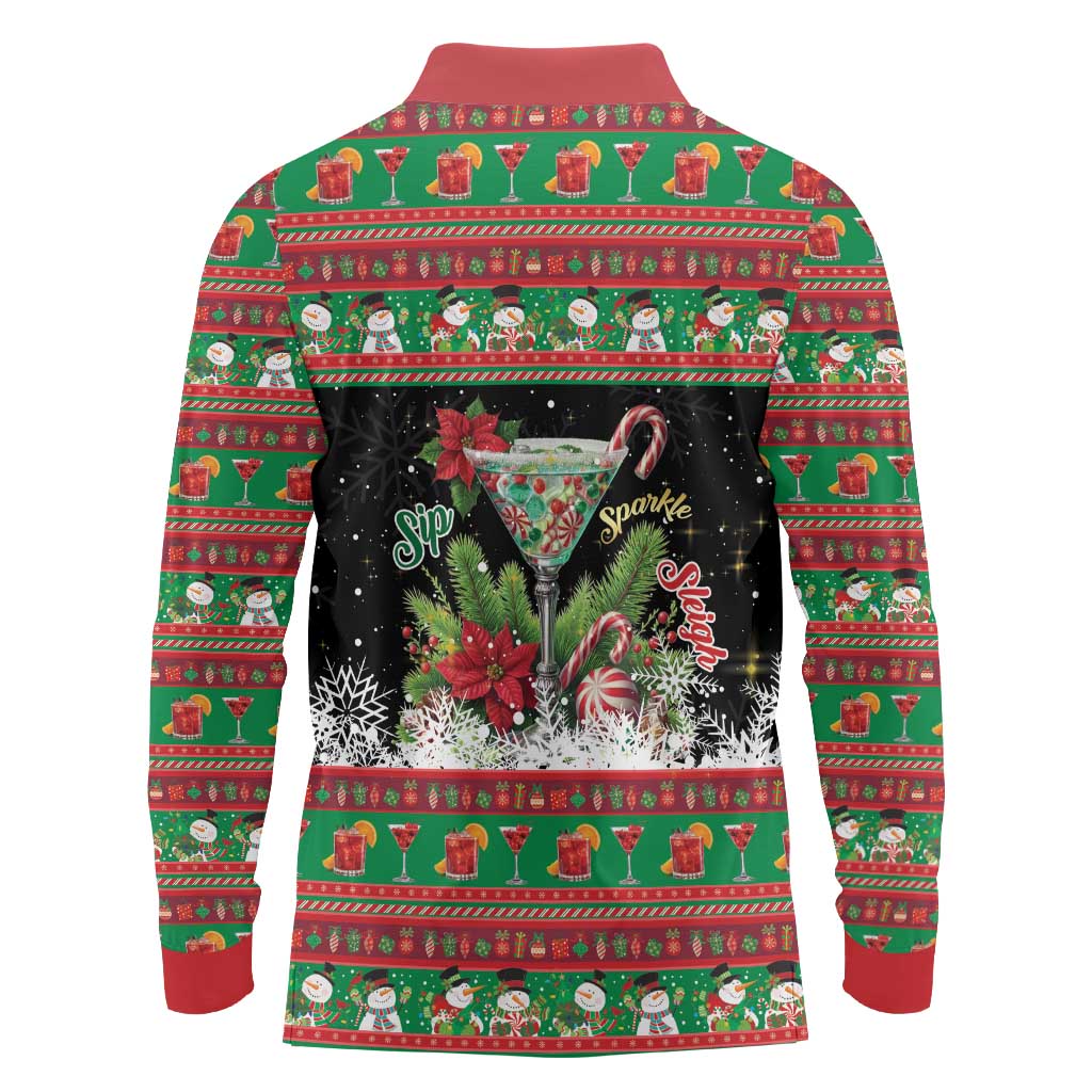 Sip Sparkle Sleigh Christmas Margarita Long Sleeve Polo Shirt Funny Christmas Spirit - Wonder Print Shop
