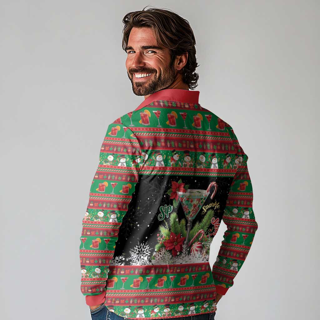 Sip Sparkle Sleigh Christmas Margarita Long Sleeve Polo Shirt Funny Christmas Spirit - Wonder Print Shop