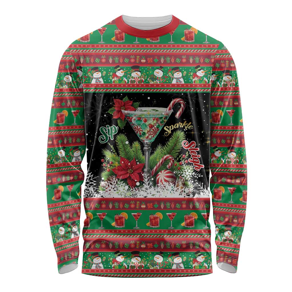 Sip Sparkle Sleigh Christmas Margarita Long Sleeve Shirt Funny Christmas Spirit - Wonder Print Shop