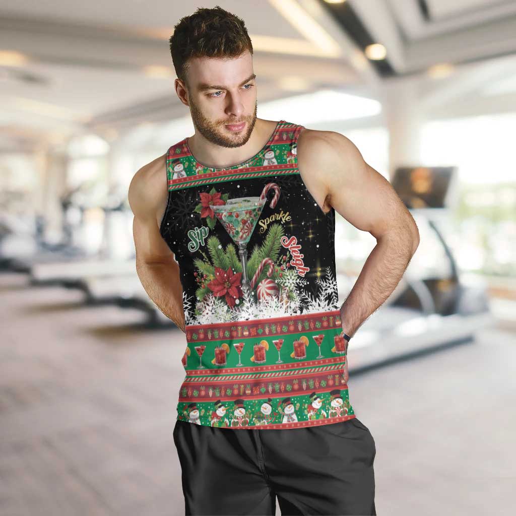 Sip Sparkle Sleigh Christmas Margarita Men Tank Top Funny Christmas Spirit - Wonder Print Shop