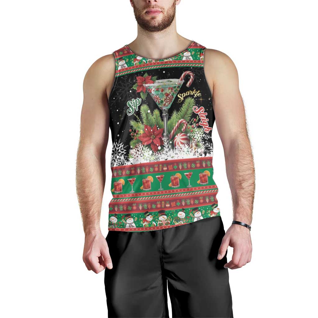 Sip Sparkle Sleigh Christmas Margarita Men Tank Top Funny Christmas Spirit - Wonder Print Shop
