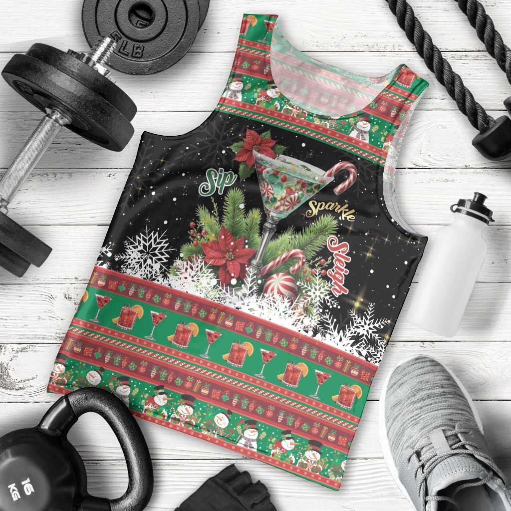 Sip Sparkle Sleigh Christmas Margarita Men Tank Top Funny Christmas Spirit - Wonder Print Shop