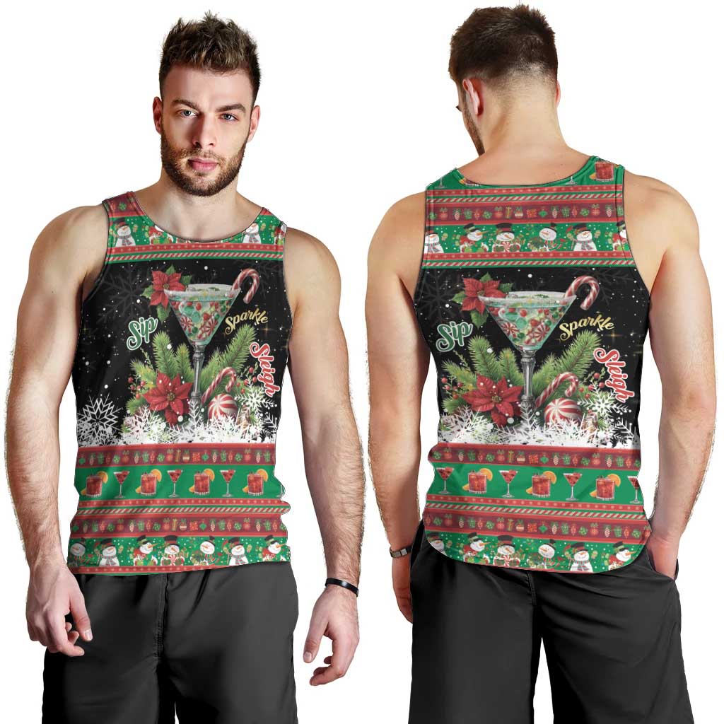 Sip Sparkle Sleigh Christmas Margarita Men Tank Top Funny Christmas Spirit - Wonder Print Shop
