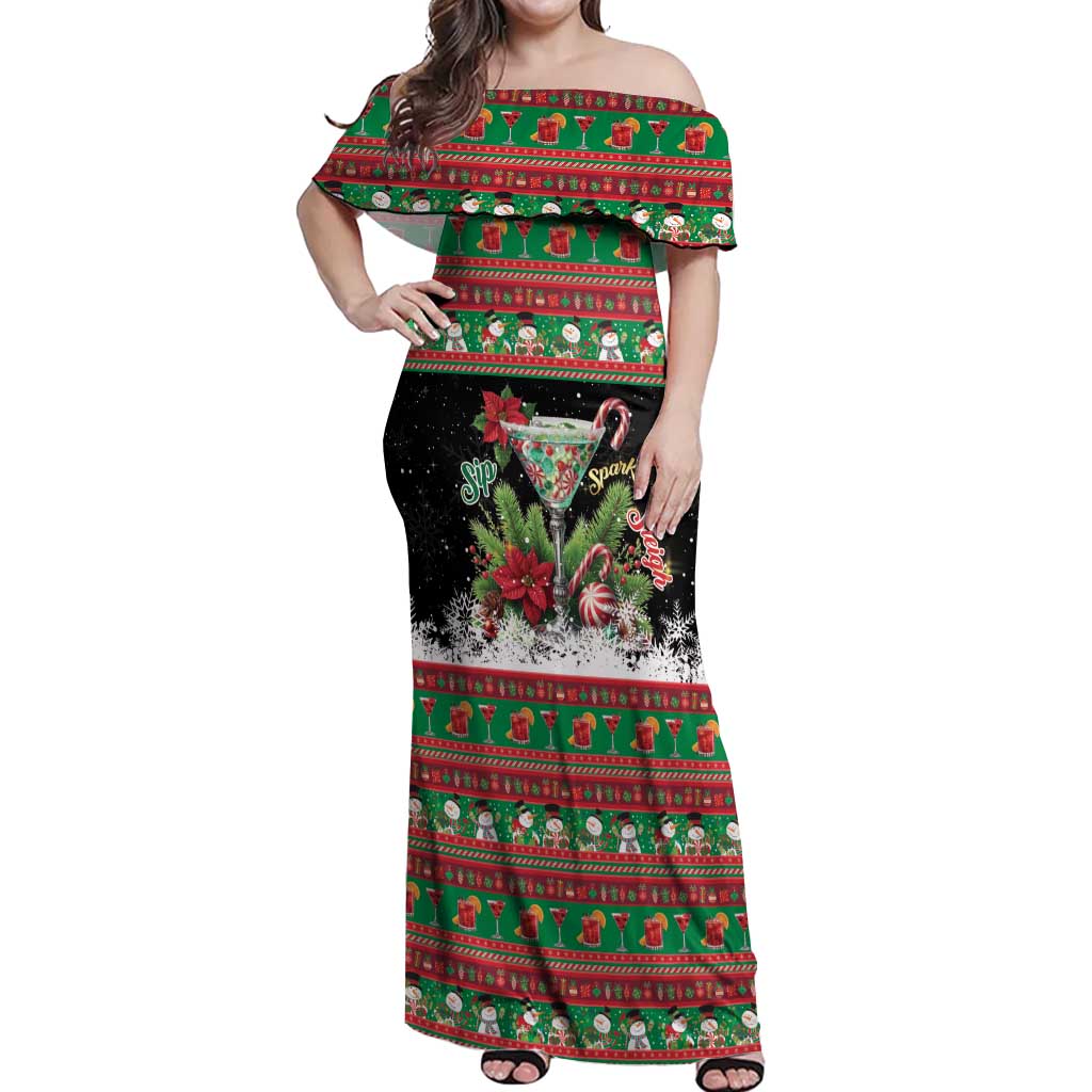 Sip Sparkle Sleigh Christmas Margarita Off Shoulder Maxi Dress Funny Christmas Spirit - Wonder Print Shop