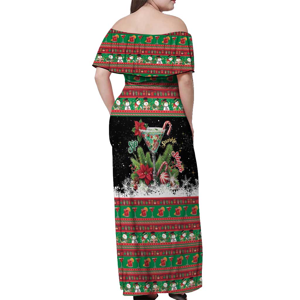 Sip Sparkle Sleigh Christmas Margarita Off Shoulder Maxi Dress Funny Christmas Spirit - Wonder Print Shop