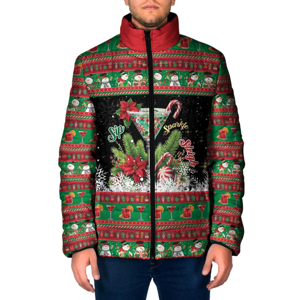 Sip Sparkle Sleigh Christmas Margarita Padded Jacket Funny Christmas Spirit - Wonder Print Shop