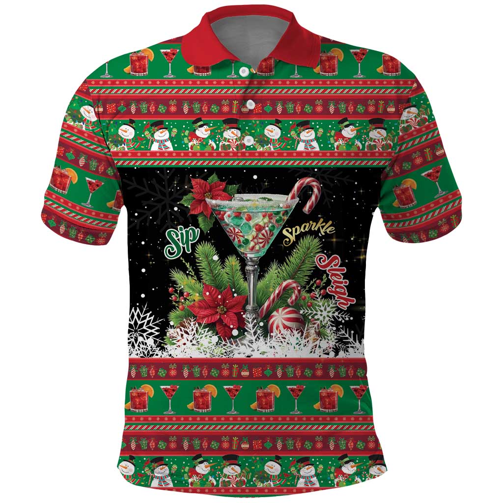 Sip Sparkle Sleigh Christmas Margarita Polo Shirt Funny Christmas Spirit - Wonder Print Shop