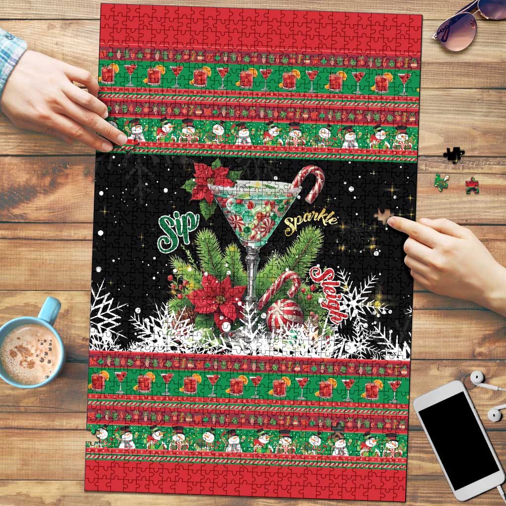 Sip Sparkle Sleigh Christmas Margarita Puzzle Funny Christmas Spirit - Wonder Print Shop