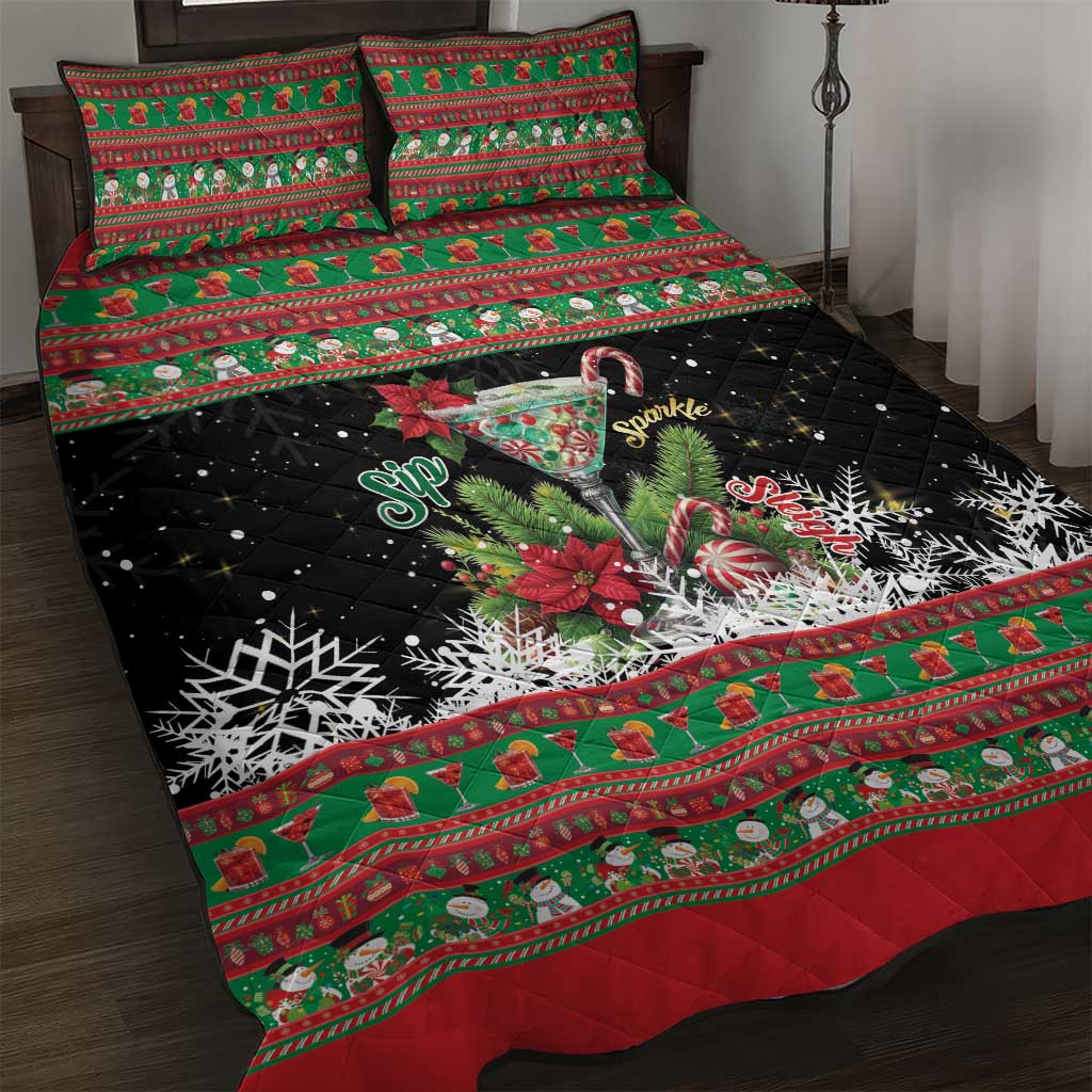 Sip Sparkle Sleigh Christmas Margarita Quilt Bed Set Funny Christmas Spirit - Wonder Print Shop