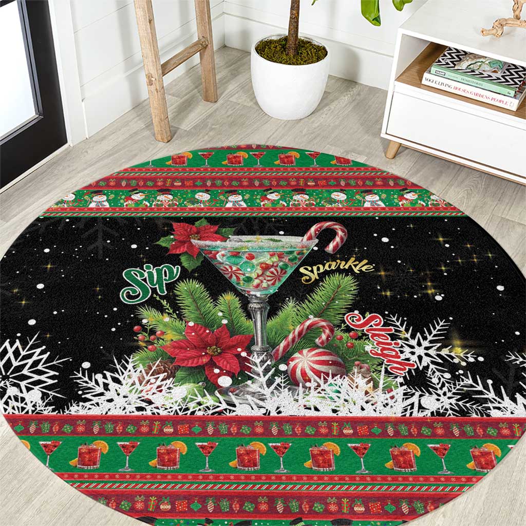 Sip Sparkle Sleigh Christmas Margarita Round Carpet Funny Christmas Spirit - Wonder Print Shop