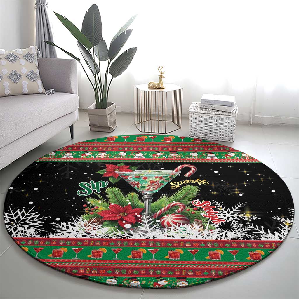 Sip Sparkle Sleigh Christmas Margarita Round Carpet Funny Christmas Spirit - Wonder Print Shop