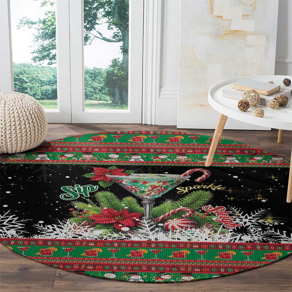 Sip Sparkle Sleigh Christmas Margarita Round Carpet Funny Christmas Spirit - Wonder Print Shop