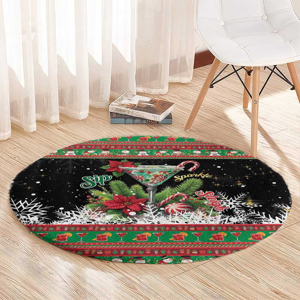 Sip Sparkle Sleigh Christmas Margarita Round Carpet Funny Christmas Spirit - Wonder Print Shop