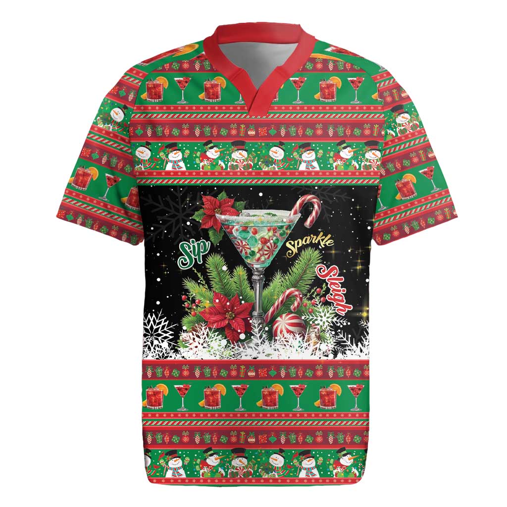 Sip Sparkle Sleigh Christmas Margarita Rugby Jersey Funny Christmas Spirit - Wonder Print Shop