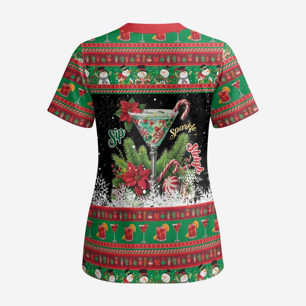 Sip Sparkle Sleigh Christmas Margarita Scrub Top Funny Christmas Spirit - Wonder Print Shop