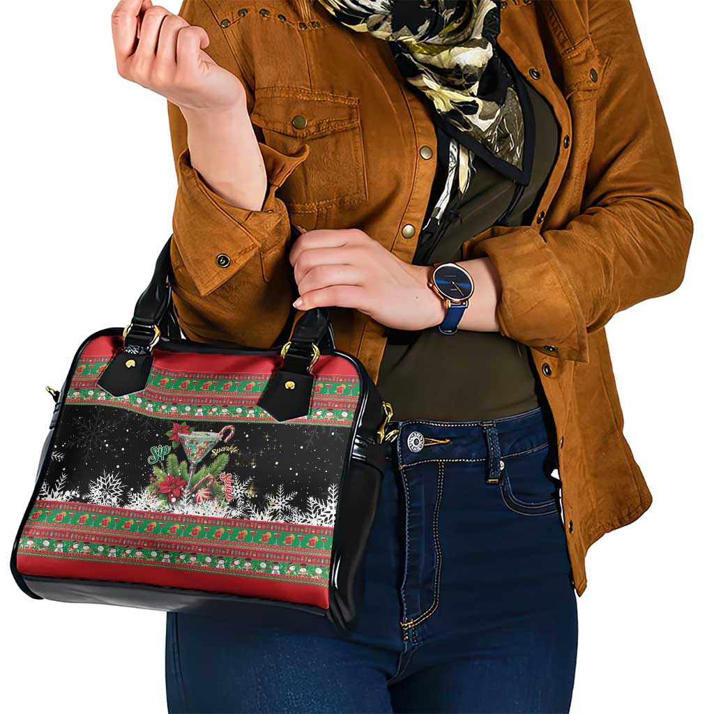Sip Sparkle Sleigh Christmas Margarita Shoulder Handbag Funny Christmas Spirit - Wonder Print Shop