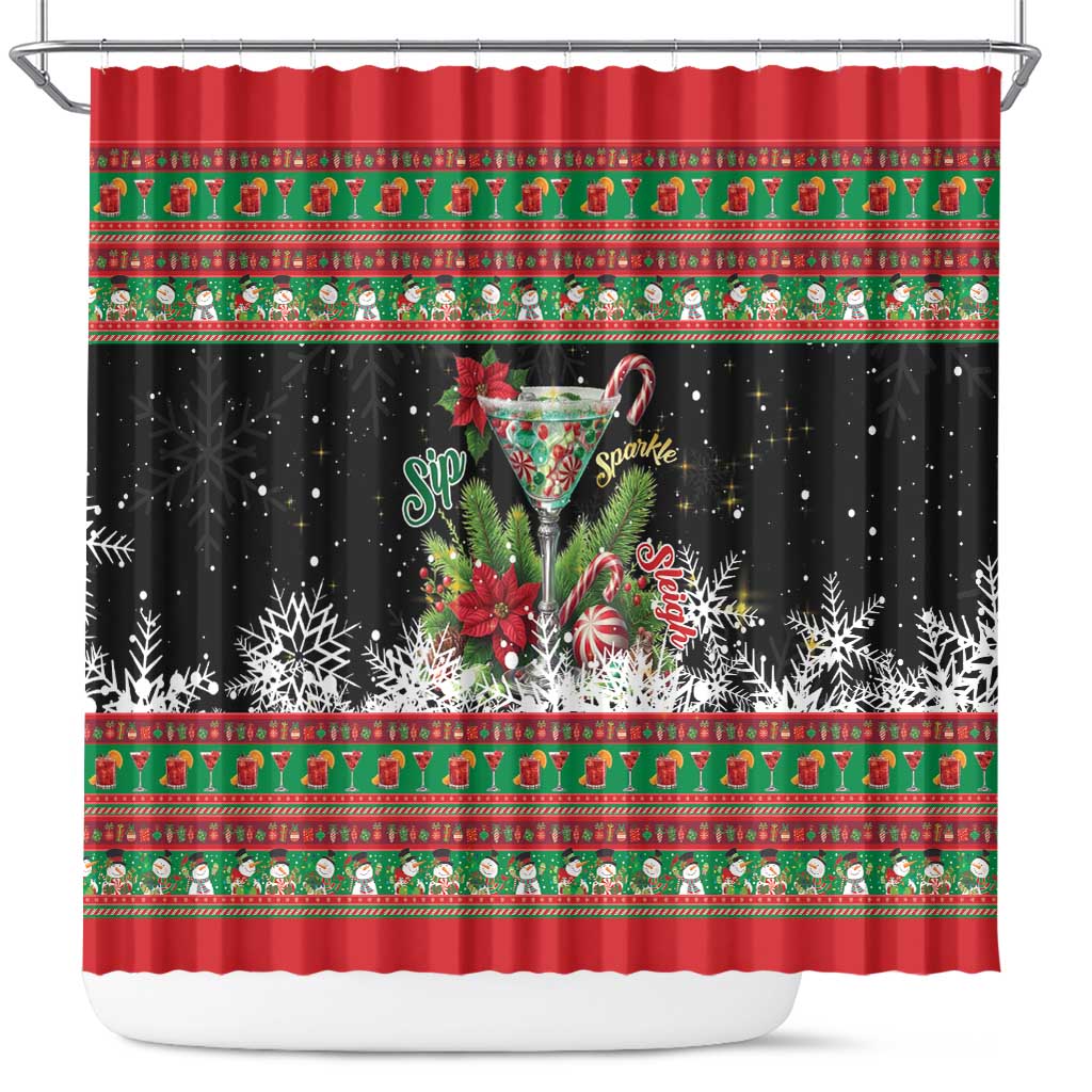 Sip Sparkle Sleigh Christmas Margarita Shower Curtain Funny Christmas Spirit - Wonder Print Shop