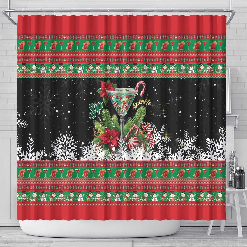 Sip Sparkle Sleigh Christmas Margarita Shower Curtain Funny Christmas Spirit - Wonder Print Shop