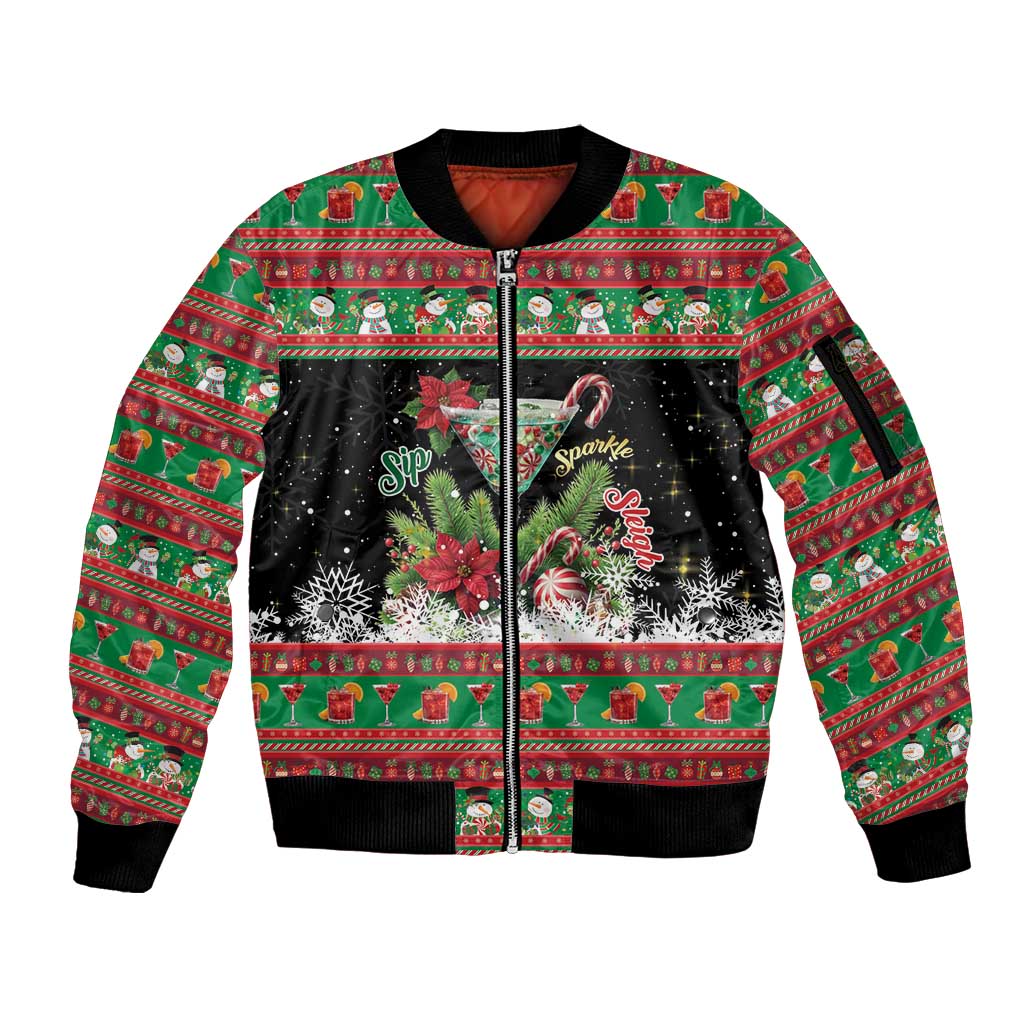 Sip Sparkle Sleigh Christmas Margarita Sleeve Zip Bomber Jacket Funny Christmas Spirit - Wonder Print Shop