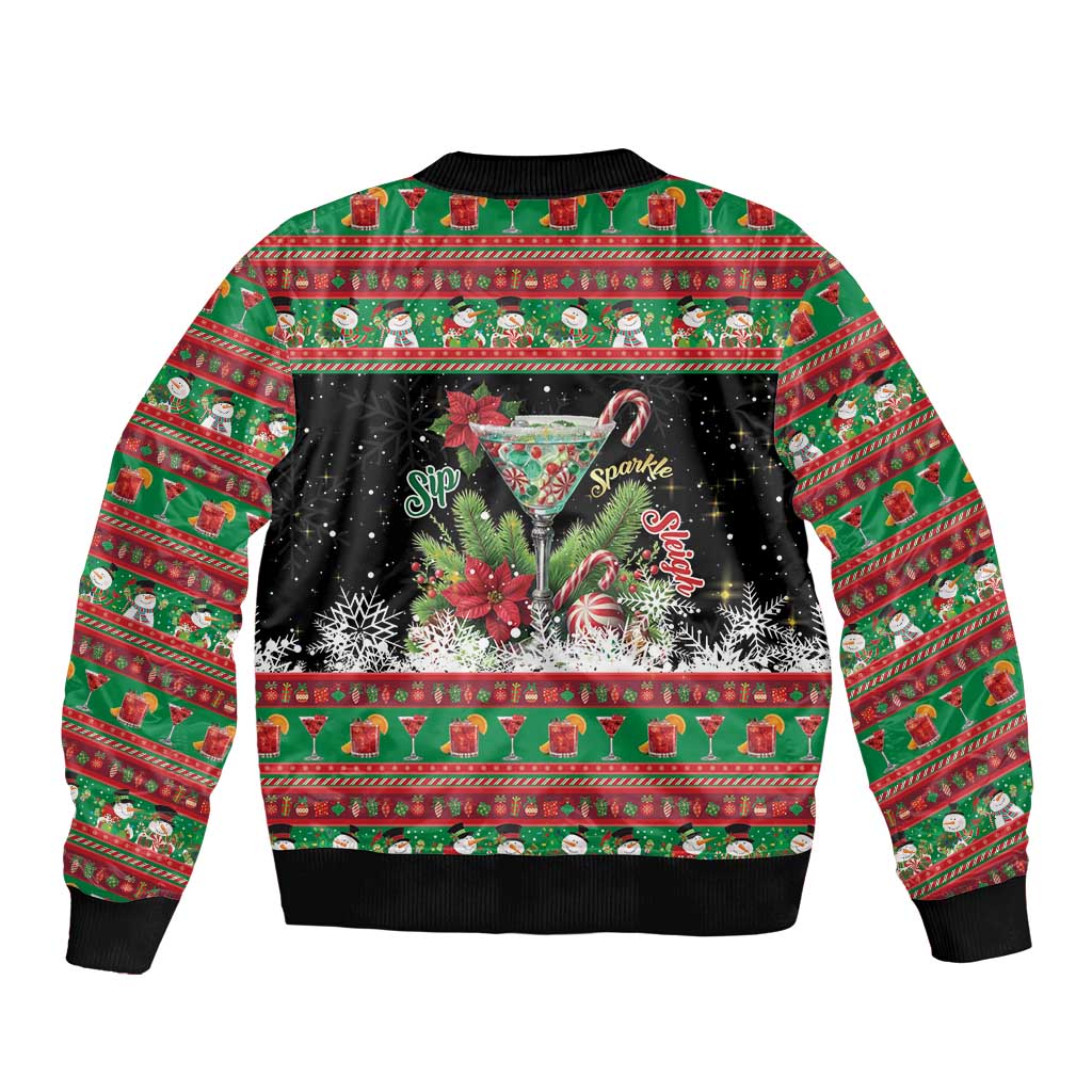 Sip Sparkle Sleigh Christmas Margarita Sleeve Zip Bomber Jacket Funny Christmas Spirit - Wonder Print Shop