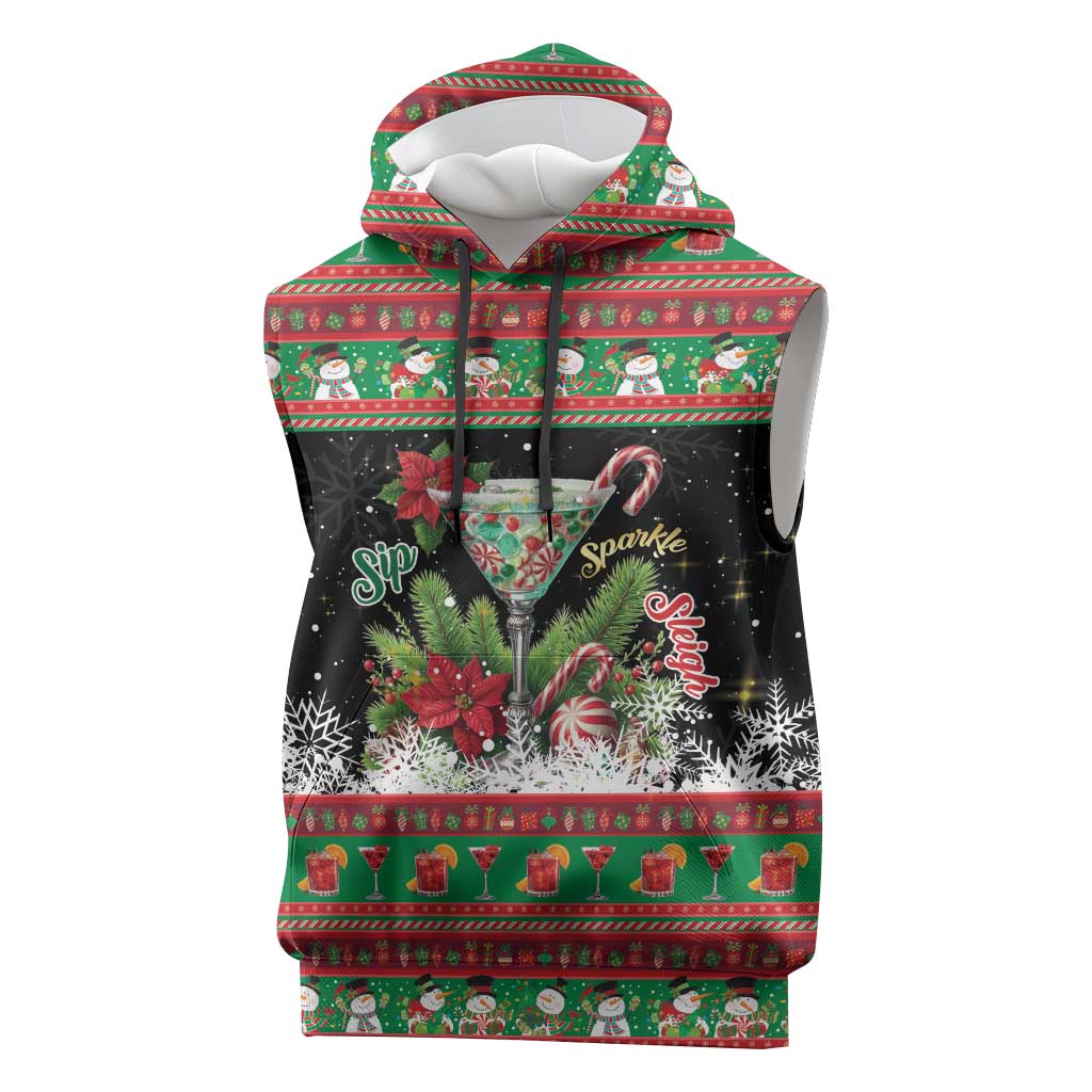 Sip Sparkle Sleigh Christmas Margarita Sleeveless Hoodie Funny Christmas Spirit - Wonder Print Shop