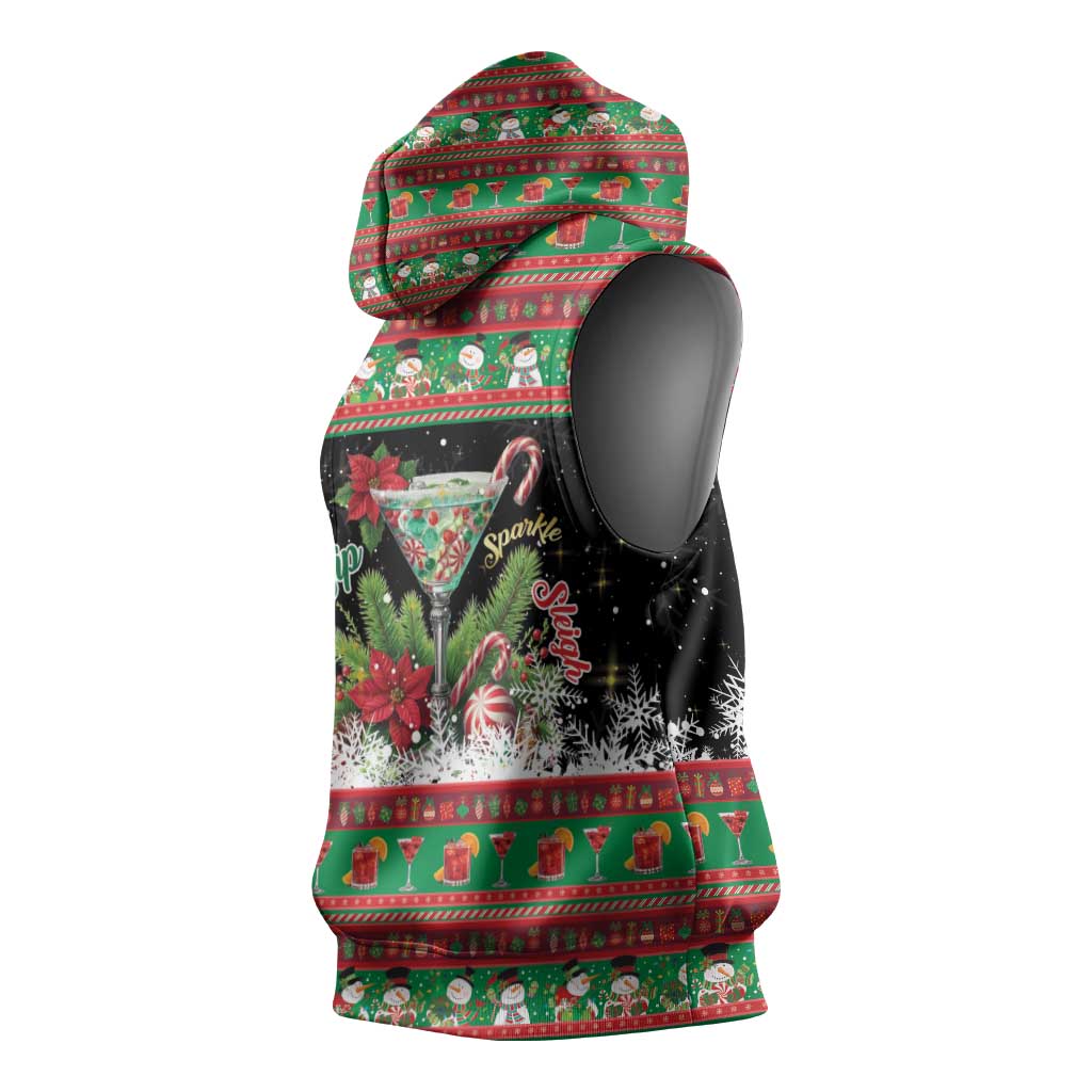 Sip Sparkle Sleigh Christmas Margarita Sleeveless Hoodie Funny Christmas Spirit - Wonder Print Shop