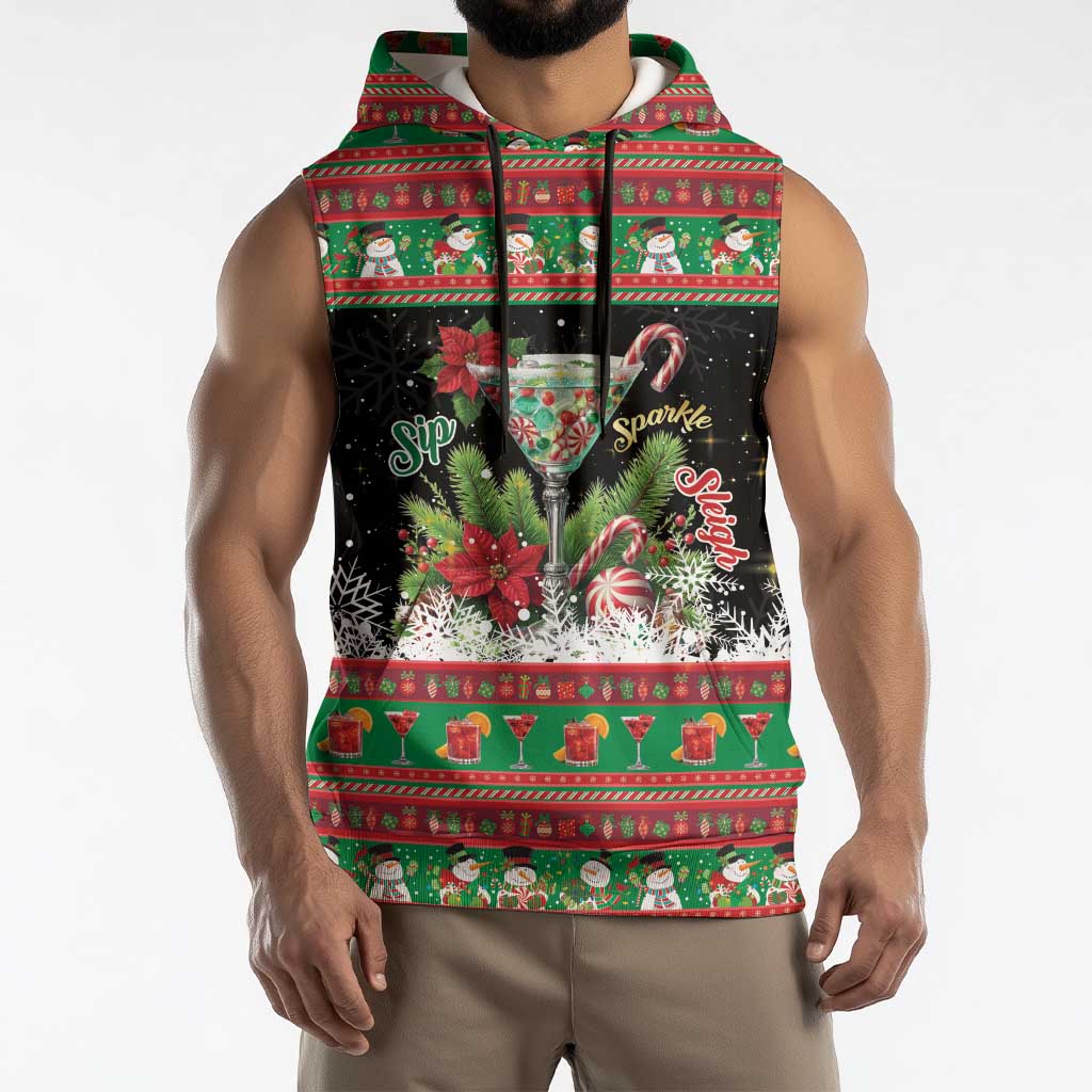 Sip Sparkle Sleigh Christmas Margarita Sleeveless Hoodie Funny Christmas Spirit - Wonder Print Shop