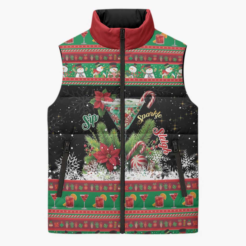Sip Sparkle Sleigh Christmas Margarita Sleeveless Puffer Jacket Funny Christmas Spirit - Wonder Print Shop