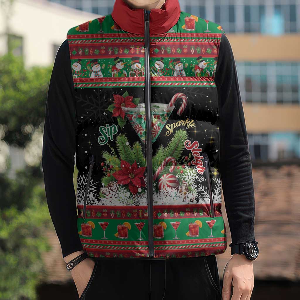 Sip Sparkle Sleigh Christmas Margarita Sleeveless Puffer Jacket Funny Christmas Spirit - Wonder Print Shop